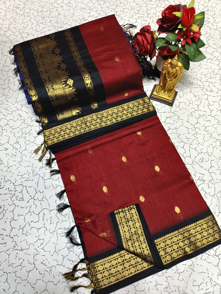 Kalyani Cotton Saree β Maroon with Black Border