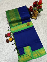 Kalyani Cotton Saree - Royal Blue & Parrot Green