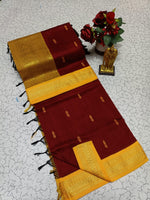 Kalyani Cotton Saree - Maroon & Mustard Gold