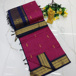 Kalyani Cotton Saree - Rani Pink & Navy Blue
