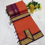 Kalyani Cotton Saree - Sunset Orange & Wine Purple