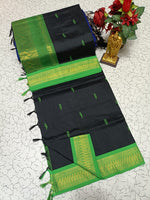 Kalyani Cotton Saree – Black with Green Border