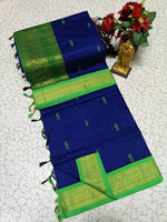 Kalyani Cotton Saree – Royal Blue with Pink Border