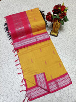 Kalyani Cotton Saree - Mustard Yellow & Rani Pink