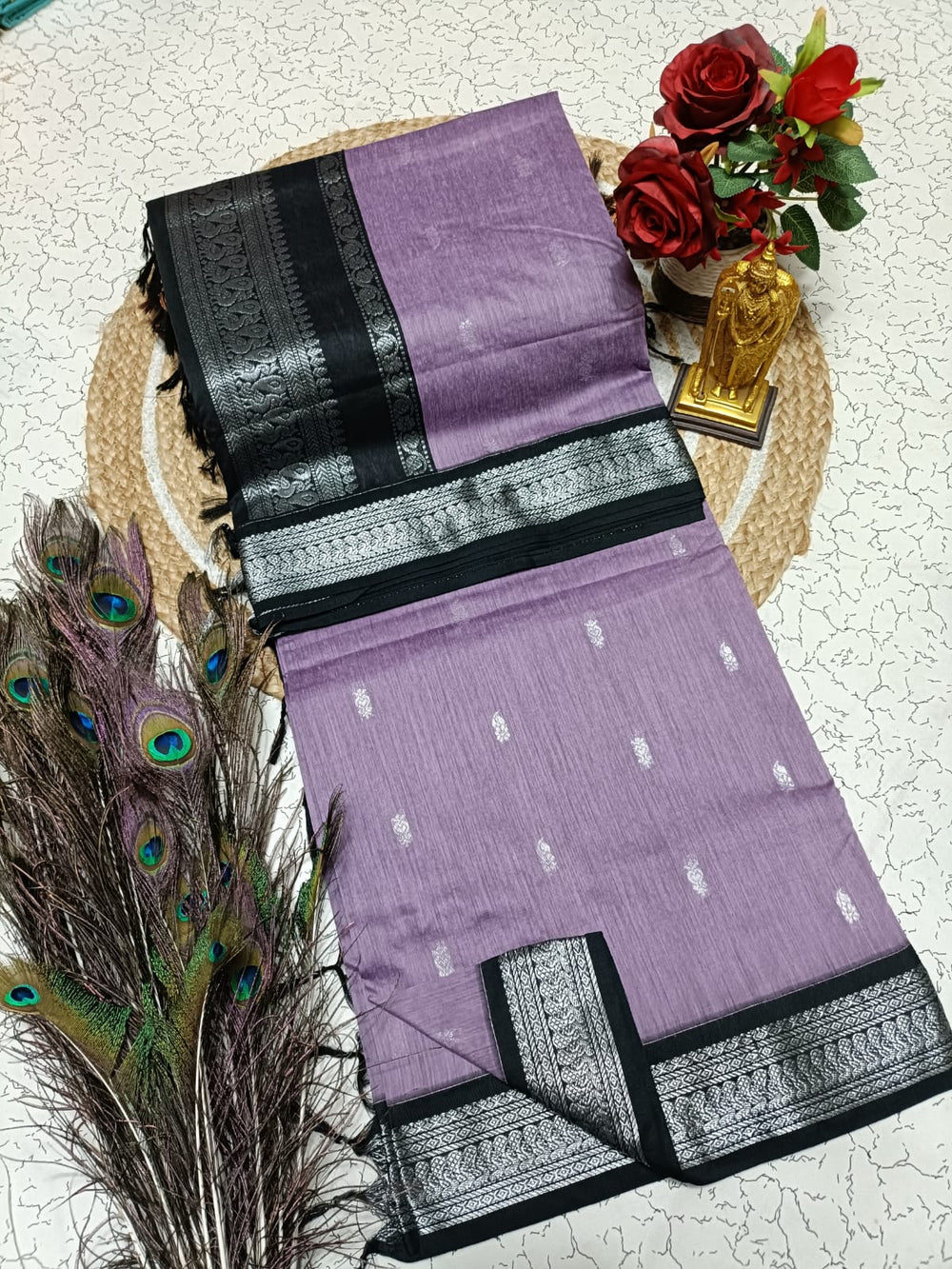 Kalyani Cotton Saree - Dusty Mauve & Black