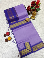 Kalyani Cotton Saree - Lavender & Royal Blue Gold