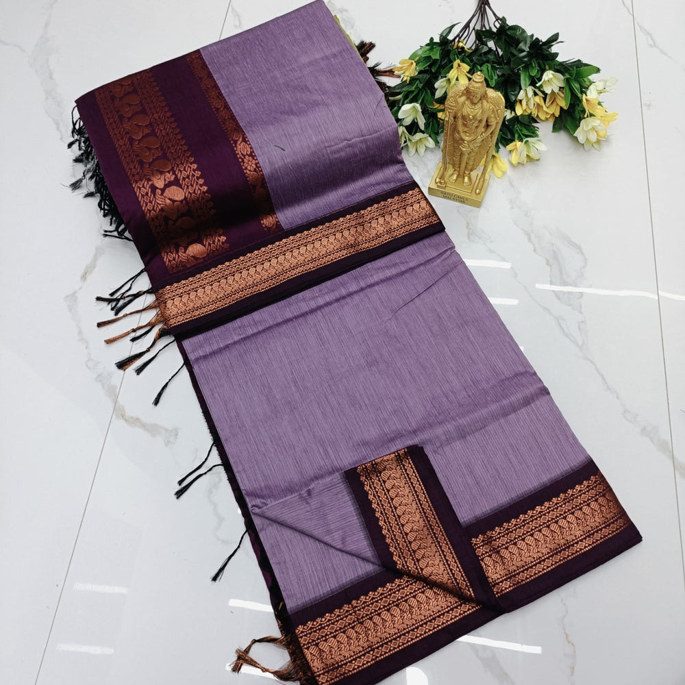Kalyani Cotton Saree - Lavender & Wine Copper