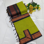 Kalyani Cotton Saree - Olive Green & Black Copper