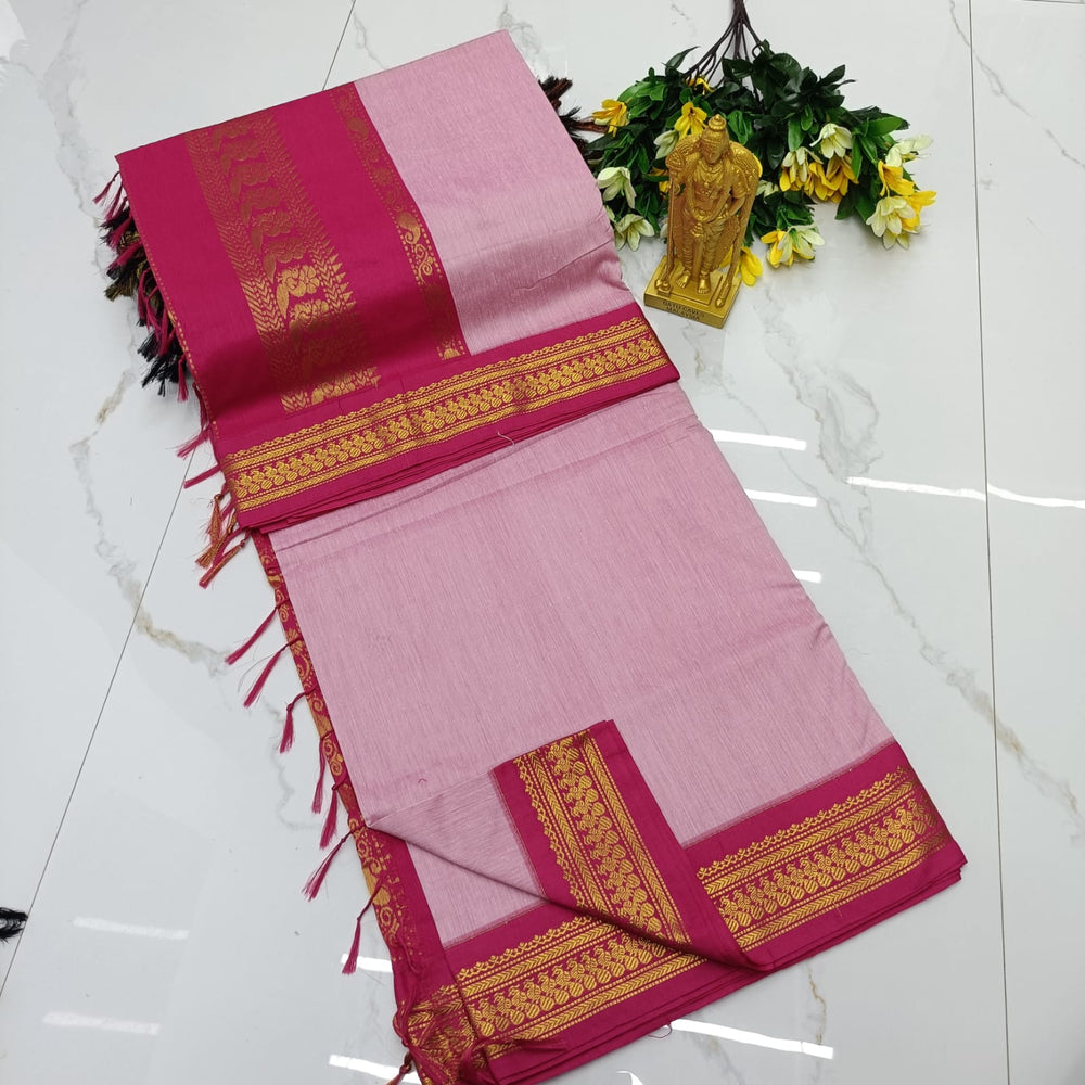 Kalyani Cotton Saree - Baby Pink & Rani Pink